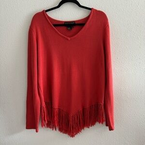 Vintage Maurada Red Fringe Hem Sweater XL